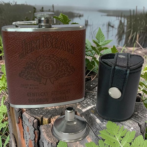 Подарунковий набір фляга Jim Beam QK-2-3 Dark Brown 7oz/210 мл з чарками 11853 фото