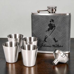 Подарунковий набір фляга Johnnie Walker QK-3-5 Graphite 7oz/210 мл з чарками 11829 фото