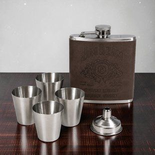 Подарунковий набір фляга Jim Beam QK-2-4 Grey 7oz/210 мл з чарками 11854 фото