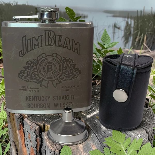 Подарунковий набір фляга Jim Beam QK-2-4 Grey 7oz/210 мл з чарками 11854 фото