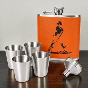 Подарунковий набір фляга Johnnie Walker QK-3-6 Orange  7oz/210 мл з чарками 11825 фото
