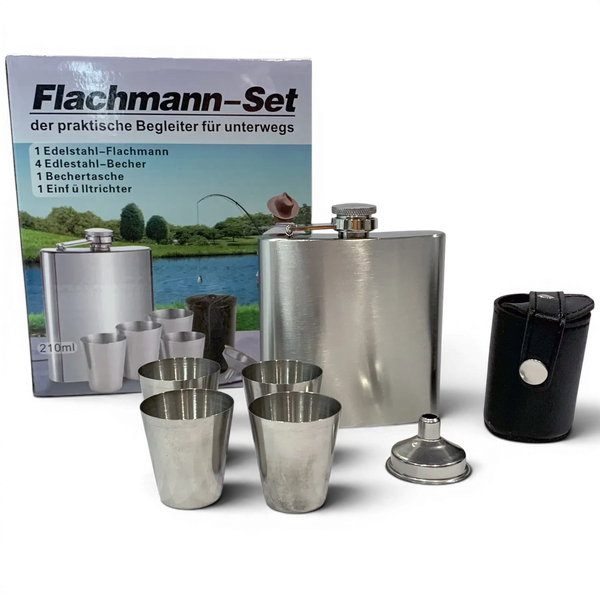Подарунковий набір з флягою Flachmann QK-4 Silver 7oz/210мл та чарками 30 мл 11846 фото