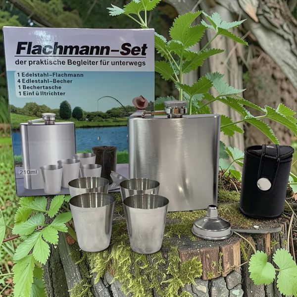 Подарунковий набір з флягою Flachmann QK-4 Silver 7oz/210мл та чарками 30 мл 11846 фото