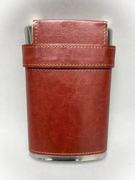 Фляга в шкірі 266 мл 9oz 3 стопки 10 мл у кришці BZ-9 Brown 06634 фото