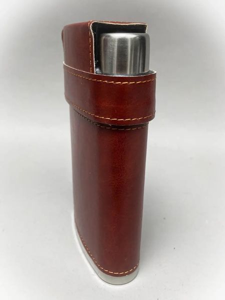 Фляга в шкірі 266 мл 9oz 3 стопки 10 мл у кришці BZ-9 Brown 06634 фото
